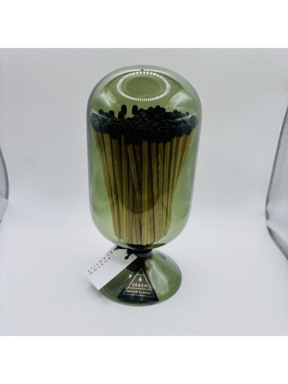 Skeem Design Olive Color Glass Match Cloche Pedestal Decorative Holder.